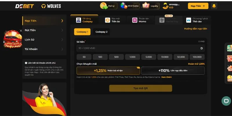Cách nạp tiền vào tài khoản để chơi game bài Debet